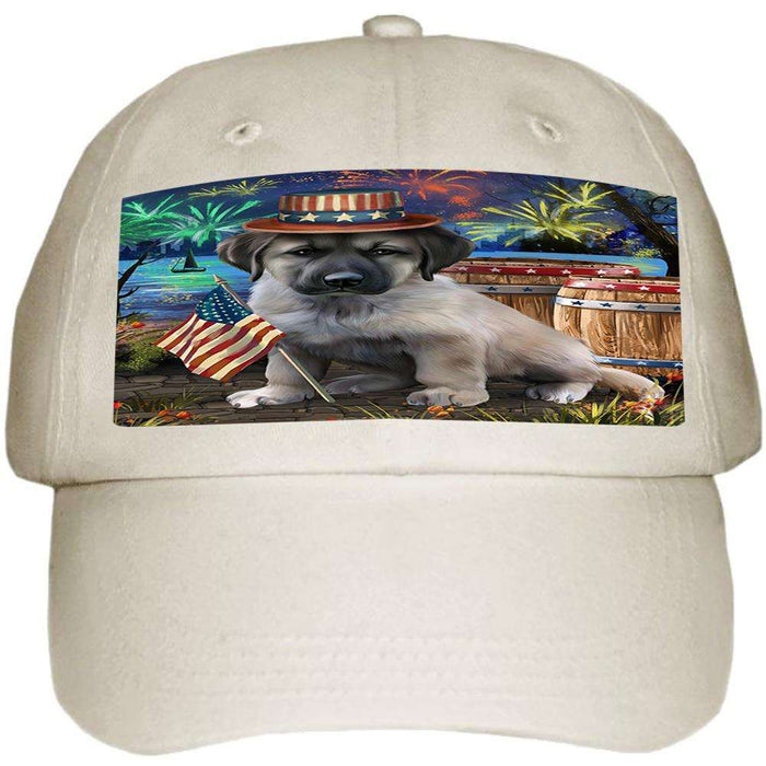 4th of July Independence Day Fireworks Anatolian Shepherd Dog at the Lake Ball Hat Cap HAT56979