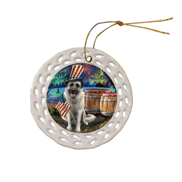4th of July Independence Day Fireworks Anatolian Shepherd Dog at the Lake Ceramic Doily Ornament DPOR51078