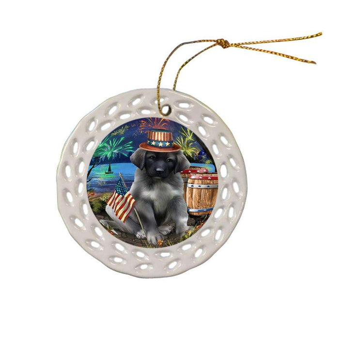 4th of July Independence Day Fireworks Anatolian Shepherd Dog at the Lake Ceramic Doily Ornament DPOR51079