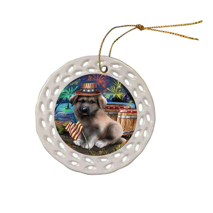 4th of July Independence Day Fireworks Anatolian Shepherd Dog at the Lake Ceramic Doily Ornament DPOR51081