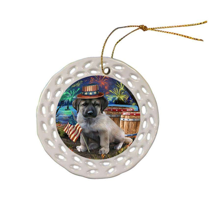 4th of July Independence Day Fireworks Anatolian Shepherd Dog at the Lake Ceramic Doily Ornament DPOR51082