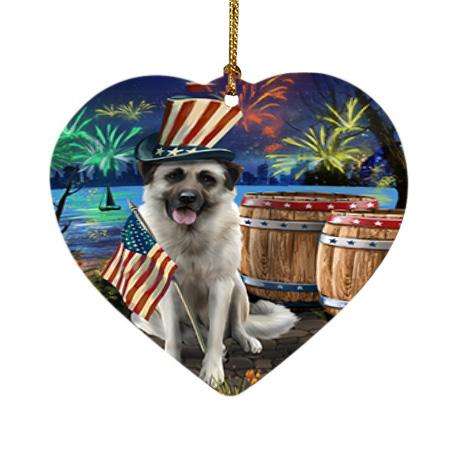 4th of July Independence Day Fireworks Anatolian Shepherd Dog at the Lake Heart Christmas Ornament HPOR51078