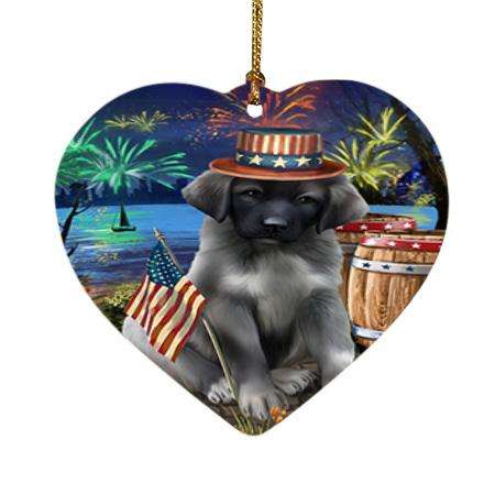 4th of July Independence Day Fireworks Anatolian Shepherd Dog at the Lake Heart Christmas Ornament HPOR51079
