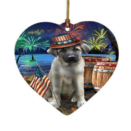 4th of July Independence Day Fireworks Anatolian Shepherd Dog at the Lake Heart Christmas Ornament HPOR51080