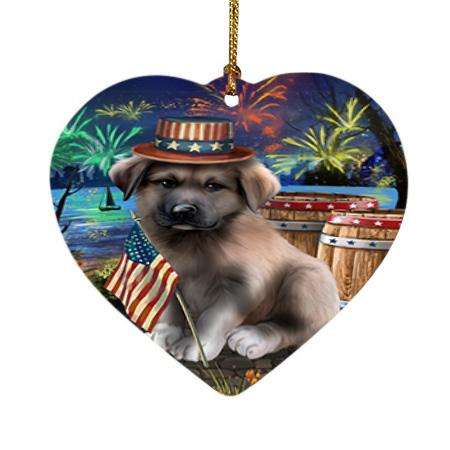 4th of July Independence Day Fireworks Anatolian Shepherd Dog at the Lake Heart Christmas Ornament HPOR51081