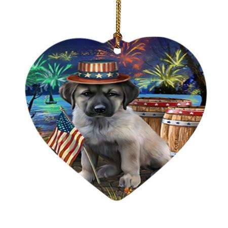 4th of July Independence Day Fireworks Anatolian Shepherd Dog at the Lake Heart Christmas Ornament HPOR51082