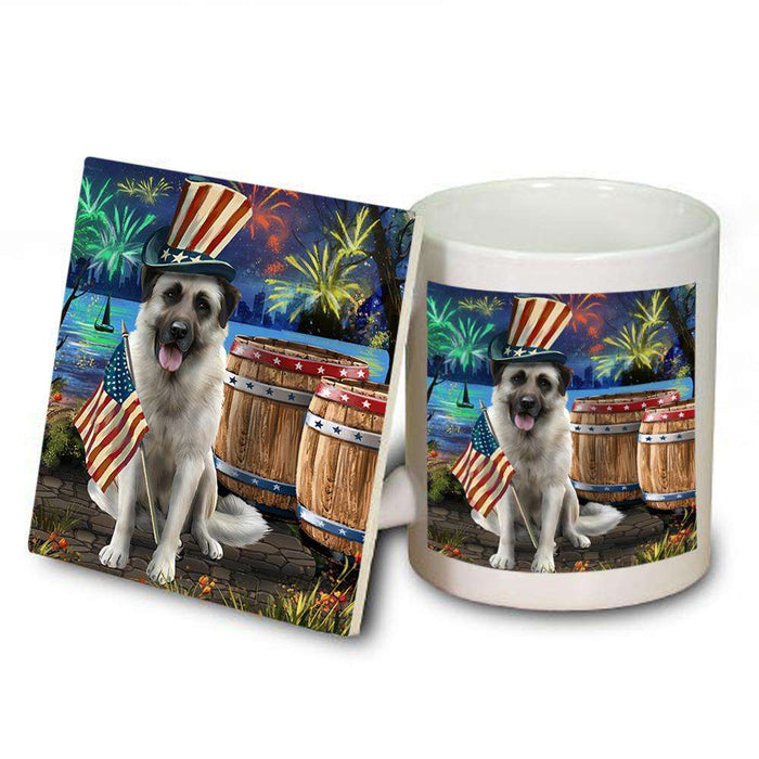 4th of July Independence Day Fireworks Anatolian Shepherd Dog at the Lake Mug and Coaster Set MUC51070