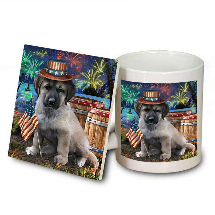 4th of July Independence Day Fireworks Anatolian Shepherd Dog at the Lake Mug and Coaster Set MUC51074