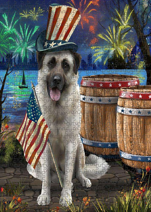 4th of July Independence Day Fireworks Anatolian Shepherd Dog at the Lake Puzzle with Photo Tin PUZL57096