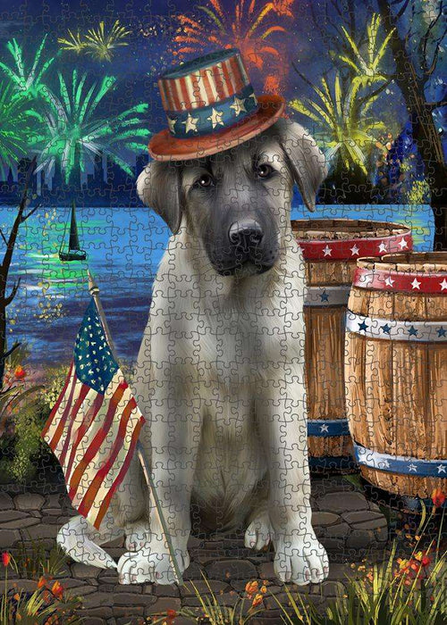 4th of July Independence Day Fireworks Anatolian Shepherd Dog at the Lake Puzzle with Photo Tin PUZL57102