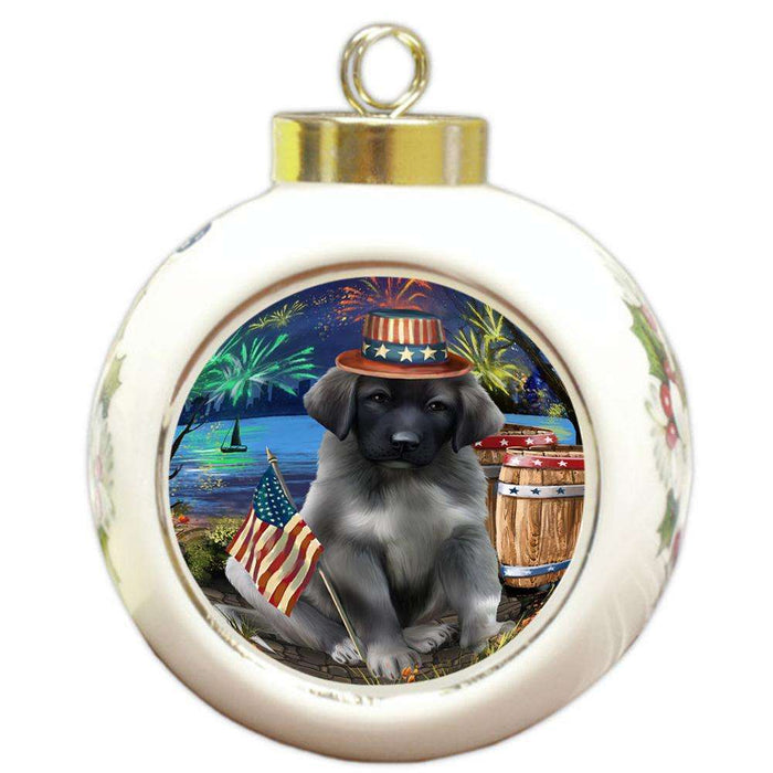 4th of July Independence Day Fireworks Anatolian Shepherd Dog at the Lake Round Ball Christmas Ornament RBPOR51079