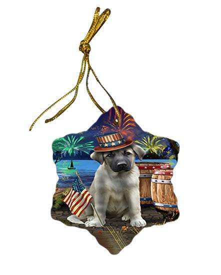 4th of July Independence Day Fireworks Anatolian Shepherd Dog at the Lake Star Porcelain Ornament SPOR51072