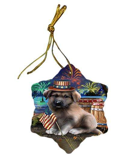4th of July Independence Day Fireworks Anatolian Shepherd Dog at the Lake Star Porcelain Ornament SPOR51073