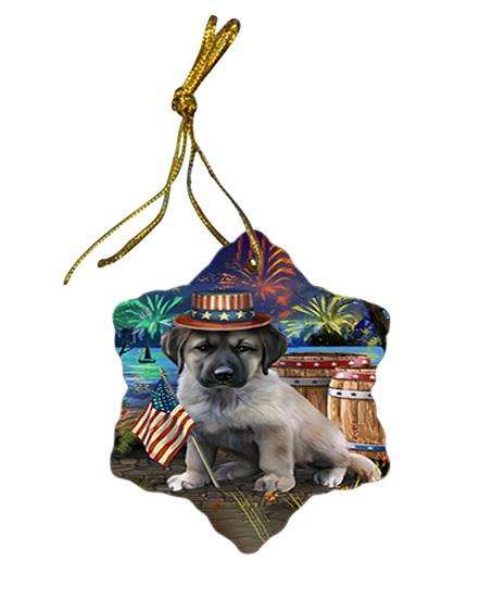 4th of July Independence Day Fireworks Anatolian Shepherd Dog at the Lake Star Porcelain Ornament SPOR51074