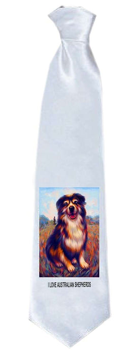 4th Of July Independence Day Fireworks Australian Shepherd Dog Neck Tie TIE48356