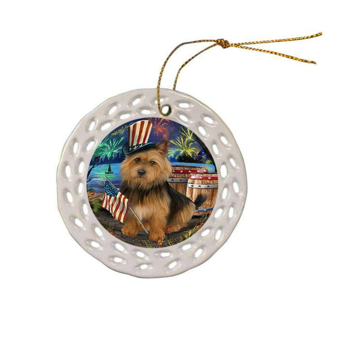 4th of July Independence Day Fireworks Australian Terrier Dog at the Lake Ceramic Doily Ornament DPOR51083