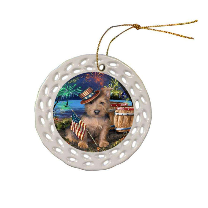 4th of July Independence Day Fireworks Australian Terrier Dog at the Lake Ceramic Doily Ornament DPOR51084