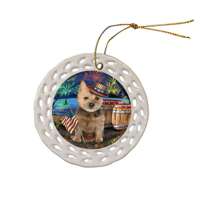 4th of July Independence Day Fireworks Australian Terrier Dog at the Lake Ceramic Doily Ornament DPOR51086