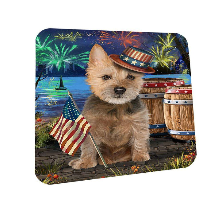 4th of July Independence Day Fireworks Australian Terrier Dog at the Lake Coasters Set of 4 CST51045