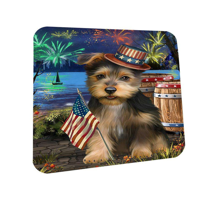 4th of July Independence Day Fireworks Australian Terrier Dog at the Lake Coasters Set of 4 CST51046
