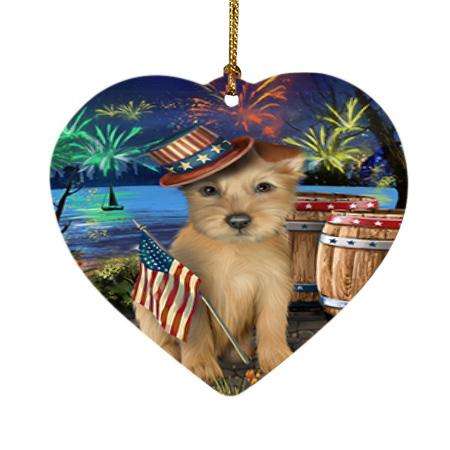 4th of July Independence Day Fireworks Australian Terrier Dog at the Lake Heart Christmas Ornament HPOR51085