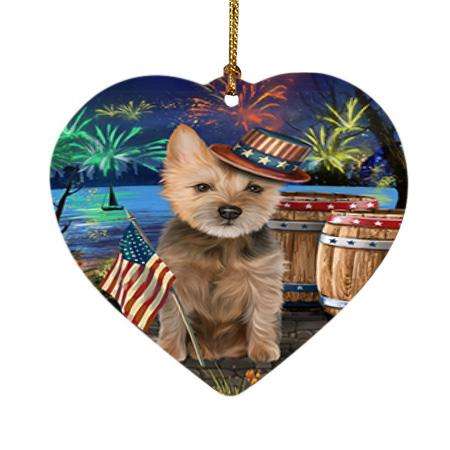 4th of July Independence Day Fireworks Australian Terrier Dog at the Lake Heart Christmas Ornament HPOR51086