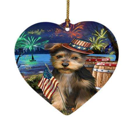 4th of July Independence Day Fireworks Australian Terrier Dog at the Lake Heart Christmas Ornament HPOR51087