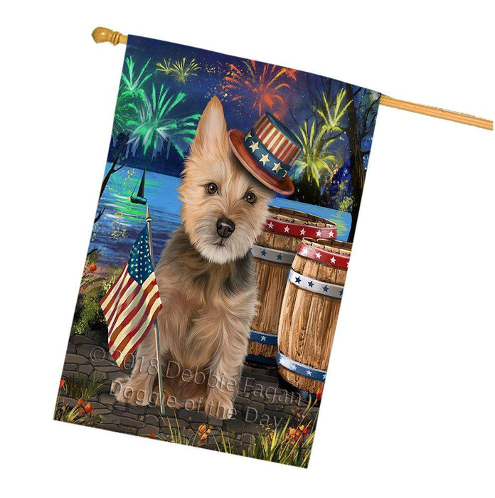 4th of July Independence Day Fireworks Australian Terrier Dog at the Lake House Flag FLG51144