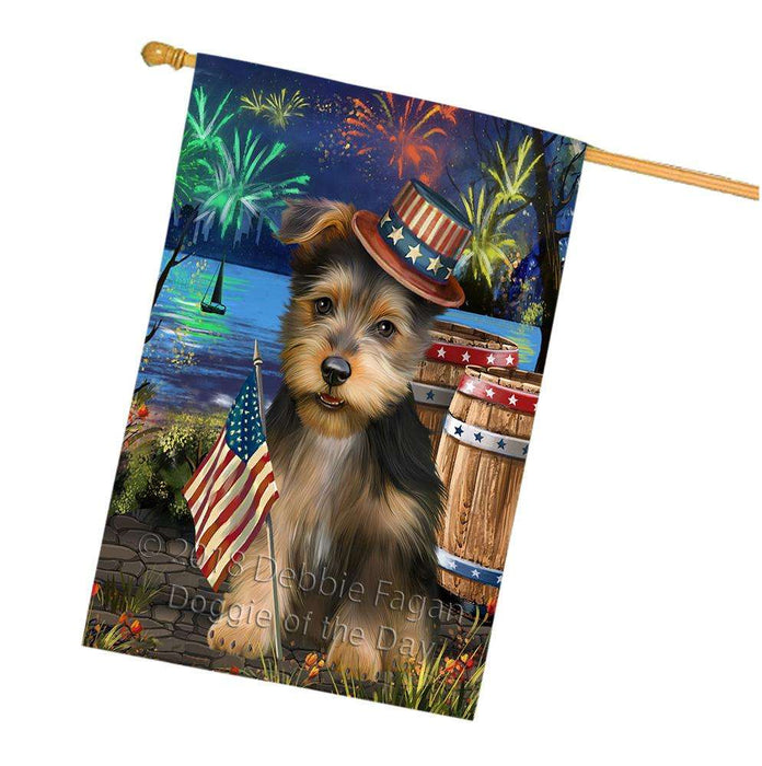 4th of July Independence Day Fireworks Australian Terrier Dog at the Lake House Flag FLG51145