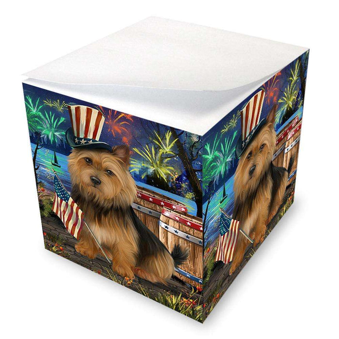 4th of July Independence Day Fireworks Australian Terrier Dog at the Lake Note Cube NOC51083