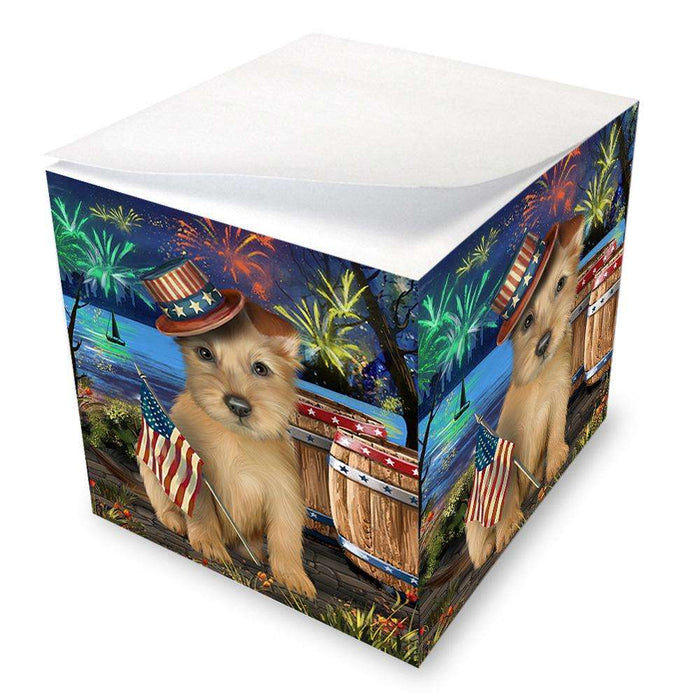 4th of July Independence Day Fireworks Australian Terrier Dog at the Lake Note Cube NOC51085