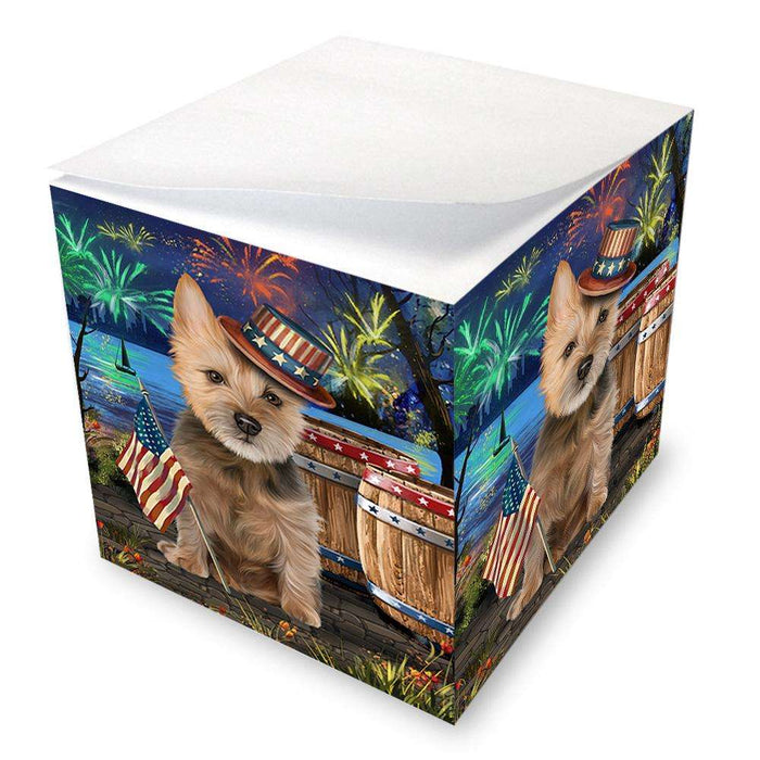 4th of July Independence Day Fireworks Australian Terrier Dog at the Lake Note Cube NOC51086