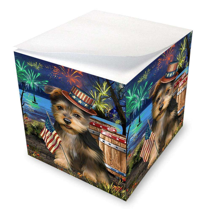 4th of July Independence Day Fireworks Australian Terrier Dog at the Lake Note Cube NOC51087