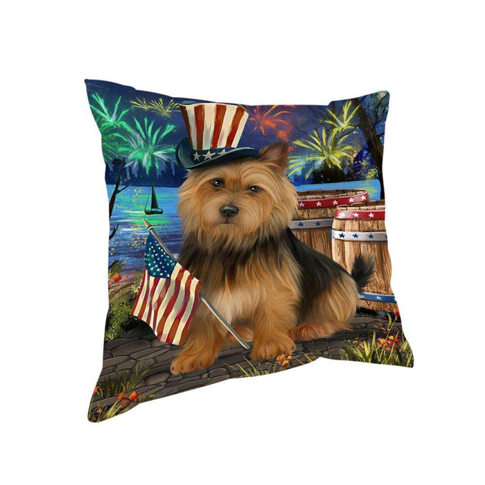 4th of July Independence Day Fireworks Australian Terrier Dog at the Lake Pillow PIL60396