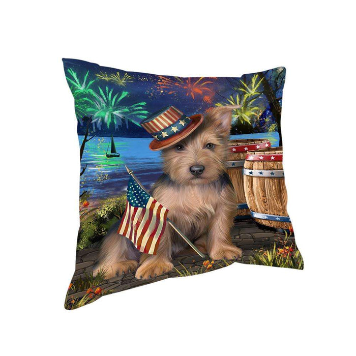 4th of July Independence Day Fireworks Australian Terrier Dog at the Lake Pillow PIL60400