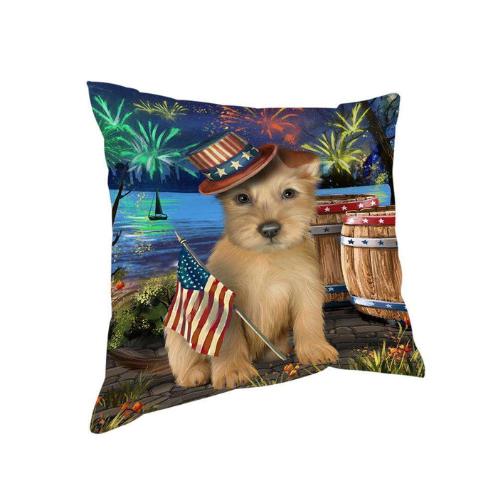4th of July Independence Day Fireworks Australian Terrier Dog at the Lake Pillow PIL60404