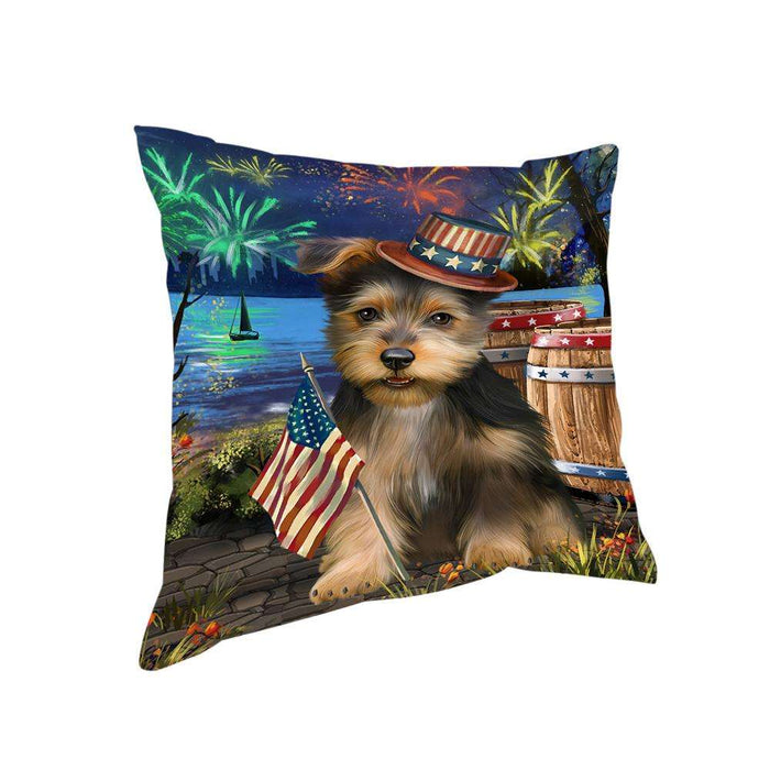4th of July Independence Day Fireworks Australian Terrier Dog at the Lake Pillow PIL60412