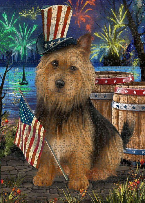 4th of July Independence Day Fireworks Australian Terrier Dog at the Lake Puzzle with Photo Tin PUZL57111