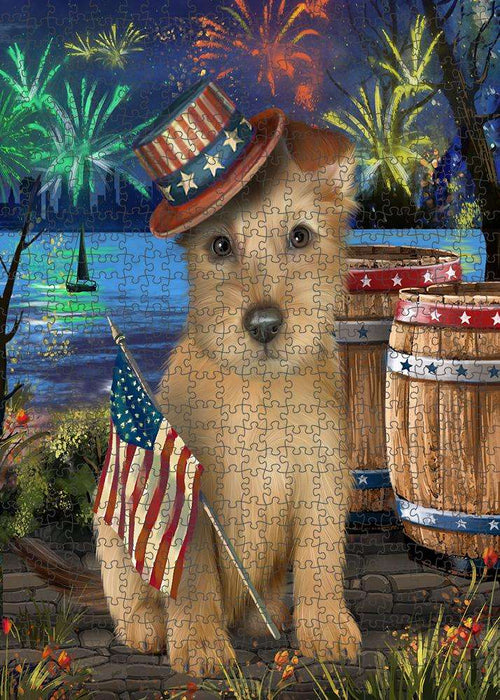 4th of July Independence Day Fireworks Australian Terrier Dog at the Lake Puzzle with Photo Tin PUZL57117
