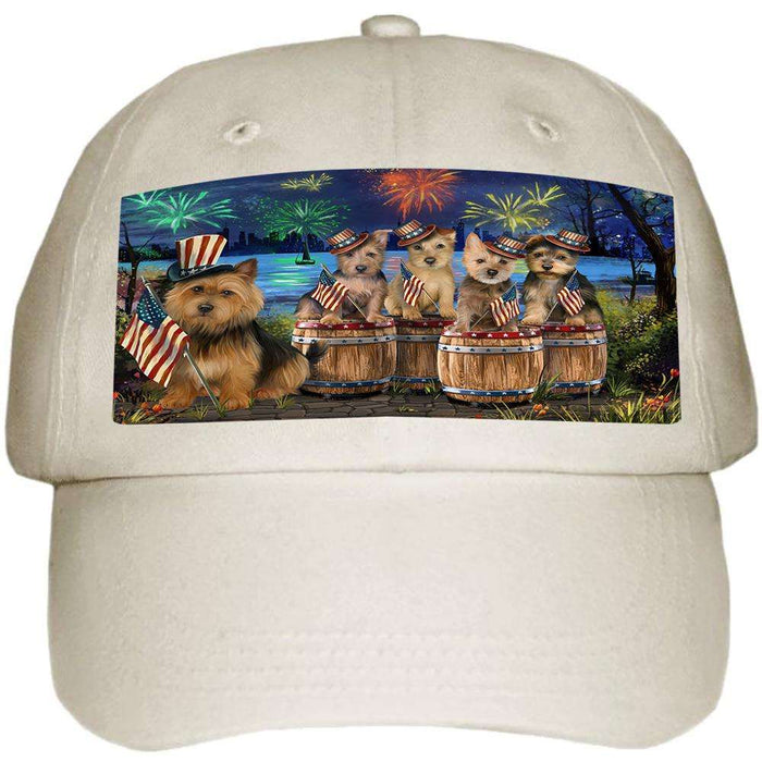 4th of July Independence Day Fireworks Australian Terriers at the Lake Ball Hat Cap HAT56760
