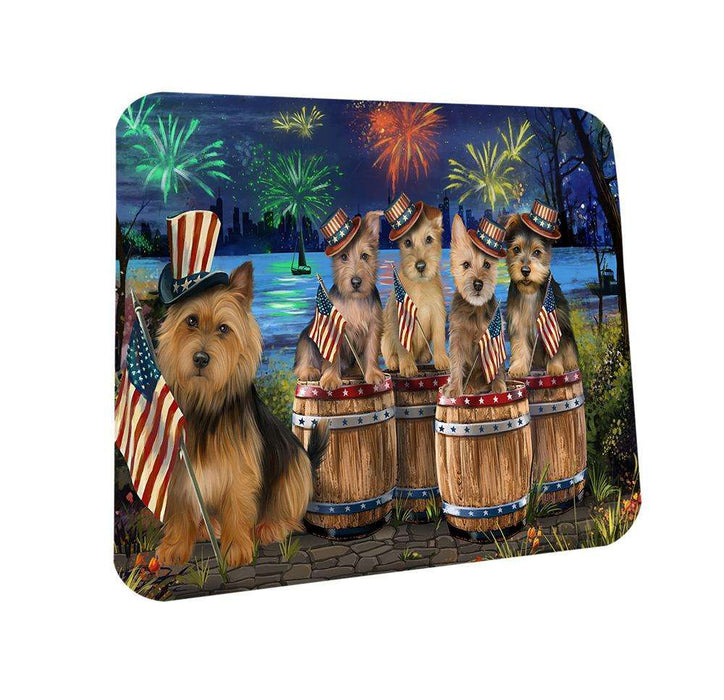 4th of July Independence Day Fireworks Australian Terriers at the Lake Coasters Set of 4 CST50968