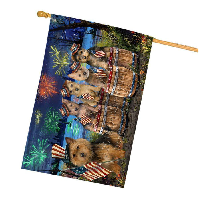 4th of July Independence Day Fireworks Australian Terriers at the Lake House Flag FLG51067