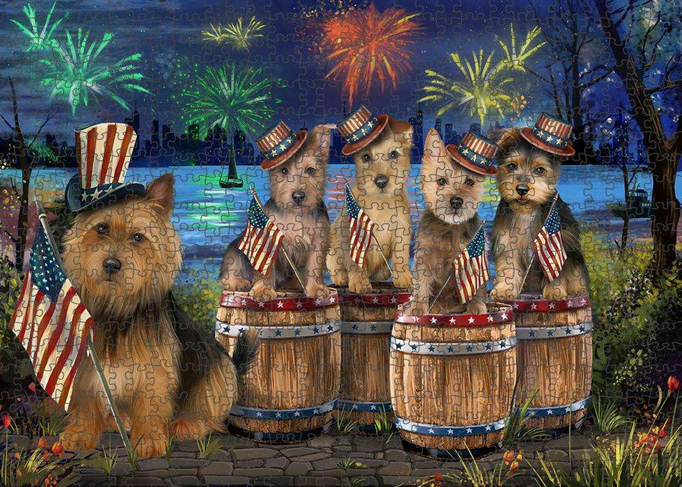 4th of July Independence Day Fireworks Australian Terriers at the Lake Puzzle with Photo Tin PUZL56889