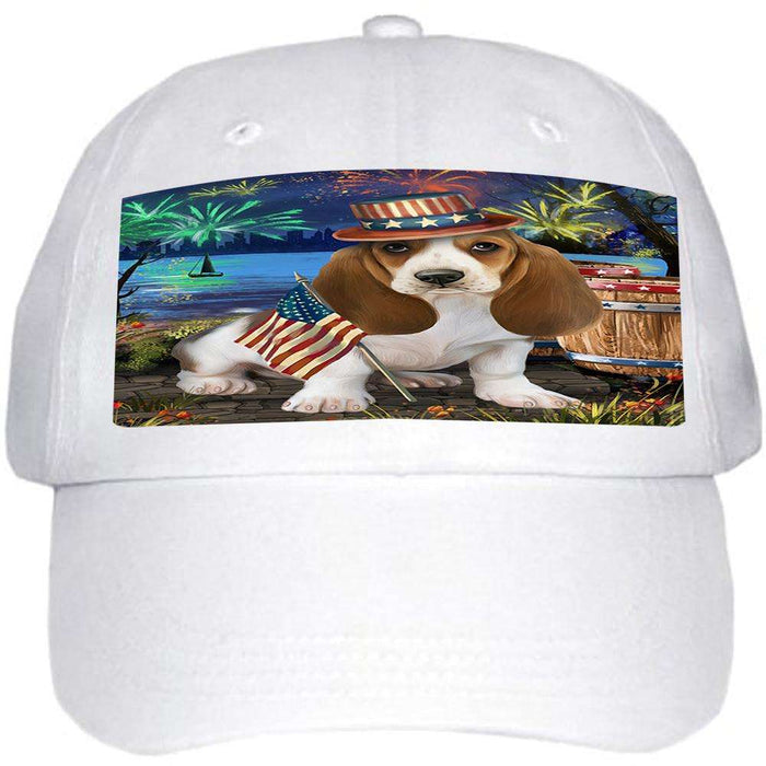 4th of July Independence Day Fireworks Basset Hound Dog at the Lake Ball Hat Cap HAT56469