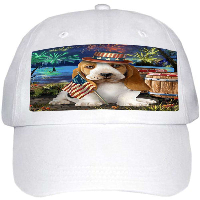 4th of July Independence Day Fireworks Basset Hound Dog at the Lake Ball Hat Cap HAT56472