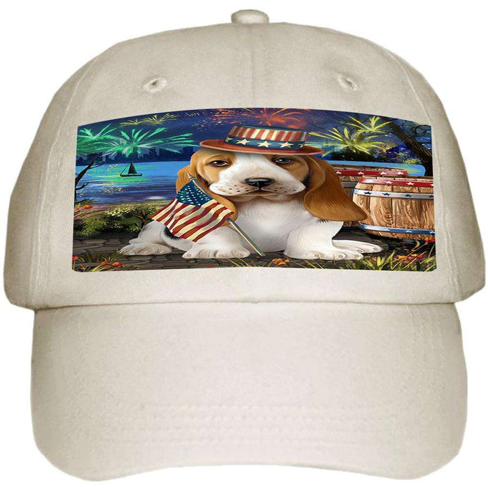 4th of July Independence Day Fireworks Basset Hound Dog at the Lake Ball Hat Cap HAT56472