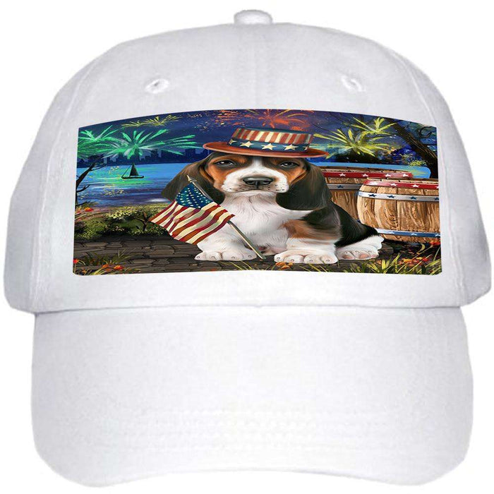 4th of July Independence Day Fireworks Basset Hound Dog at the Lake Ball Hat Cap HAT56475