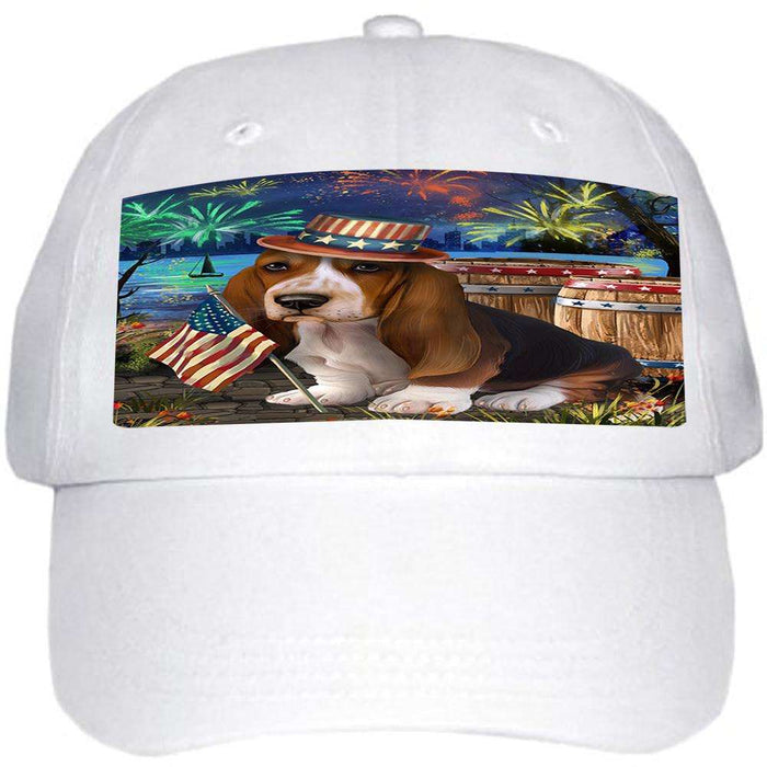 4th of July Independence Day Fireworks Basset Hound Dog at the Lake Ball Hat Cap HAT56478