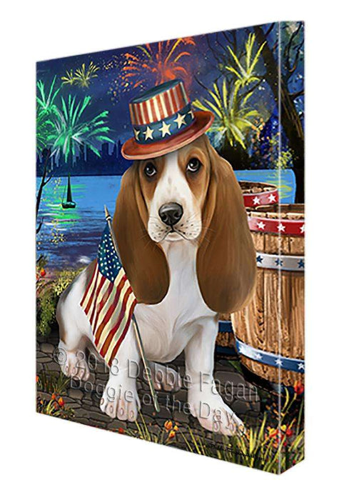 4th of July Independence Day Fireworks Basset Hound Dog at the Lake Canvas Print Wall Art Décor CVS74798