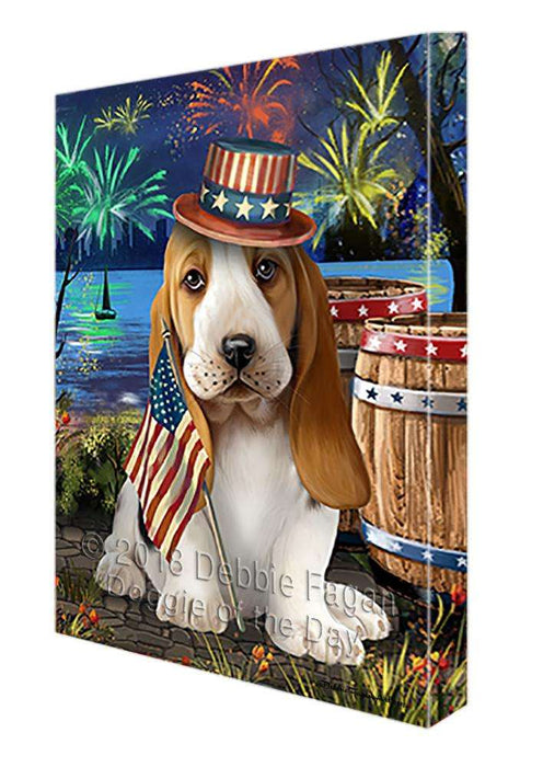 4th of July Independence Day Fireworks Basset Hound Dog at the Lake Canvas Print Wall Art Décor CVS74807